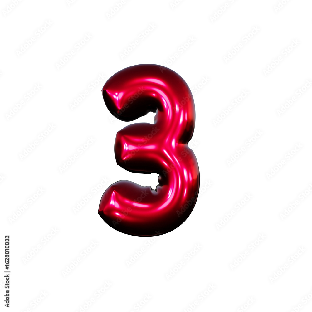 Naklejka premium 3d Balloon Text 3 Isolated On Transparent png Background