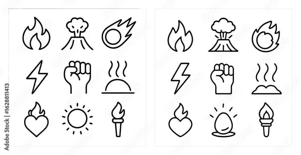Obraz premium Nature and energy outline icons set – flat, silhouette, power and eco symbols