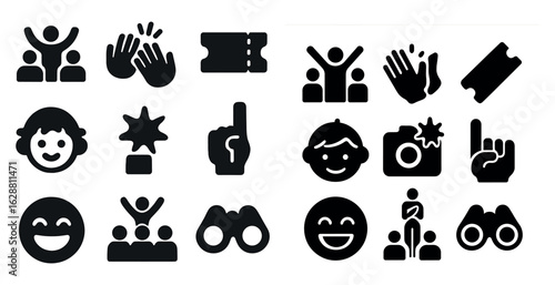 Community and celebration icons set - solid, filled, togetherness and joy symbols