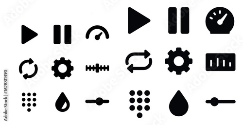 Music and audio silhouette icons set – flat, solid, sound and playlist symbols