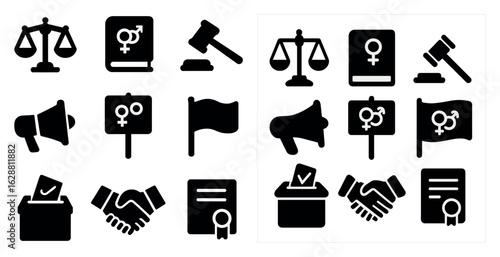Gender equality silhouette icons set – justice, rights, and advocacy symbols