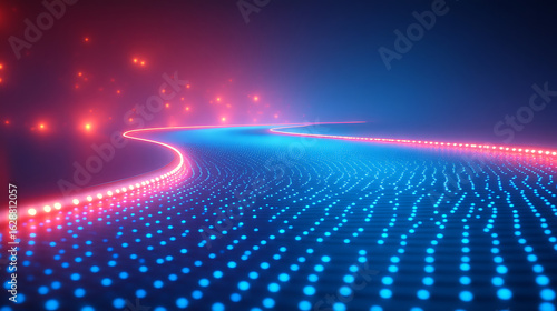 Futuristic Abstract Neon Pathway Digital Data Stream and Network Connection