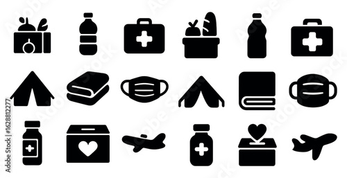 Health and medical solid icons set – filled, silhouette, emergency and wellness symbols