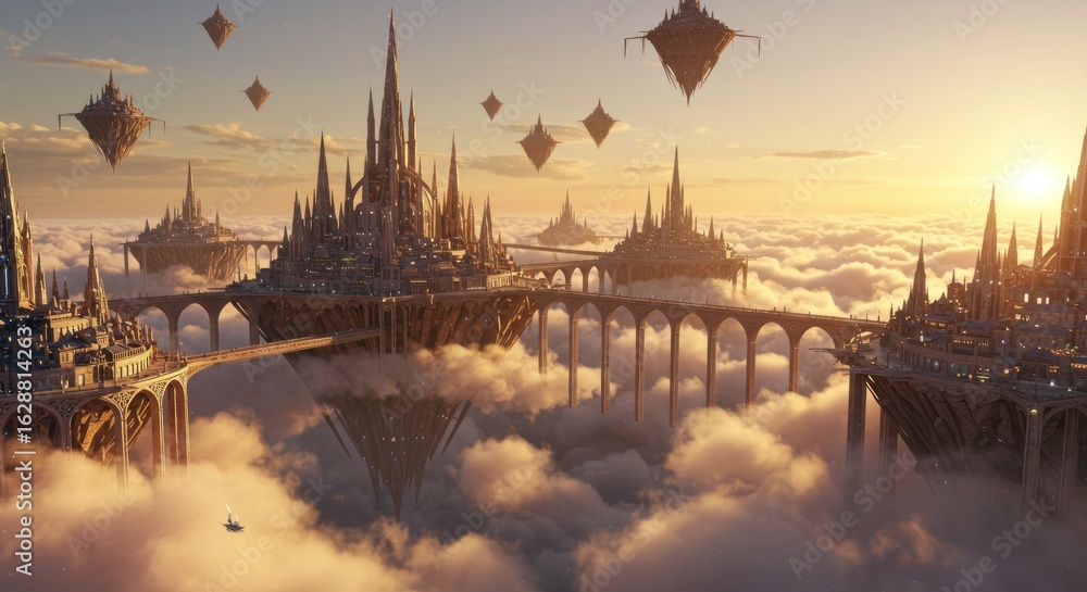 Fototapeta premium Floating Cityscape at Dawn