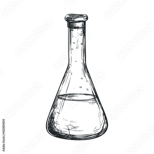 Laboratory flask with liquid for chemistry experiments and education
