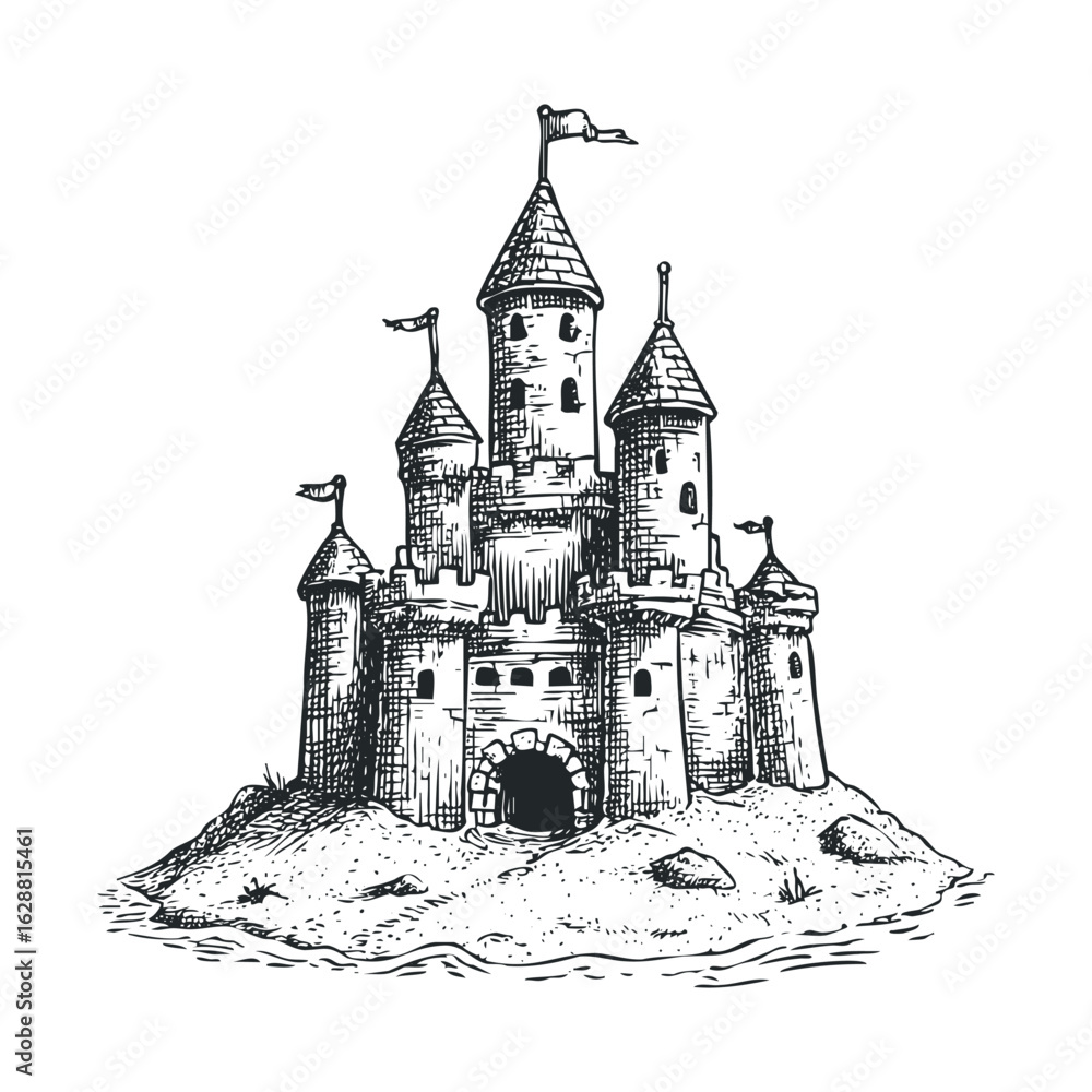 Fototapeta premium Sand castle design for summer beach activities and family fun