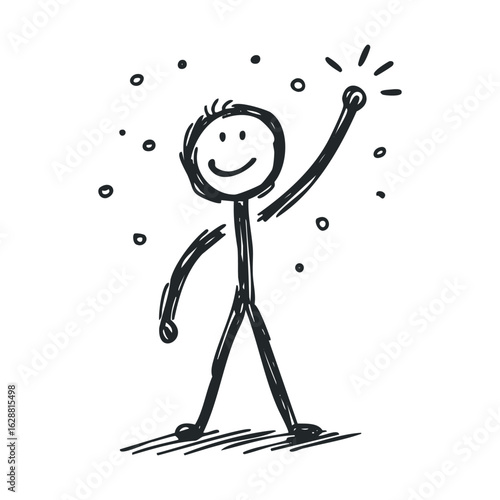 Creative expression of a joyful stick figure with sparkles