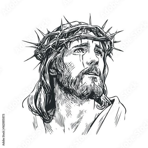 Christ in a crown of thorns, sorrowful expression