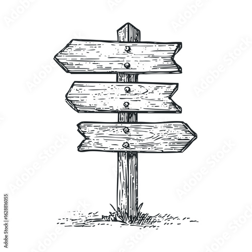 Wooden directional signpost with arrows indicating different paths