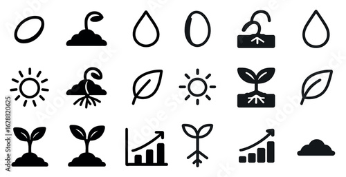 Gardening and agriculture icons set – outline, linear, farming and nature symbols