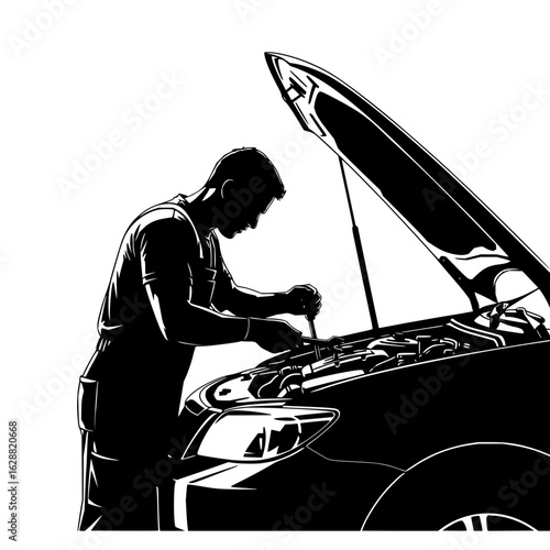 Automotive mechanic car repair service engine maintenance and inspection professional auto technician work 