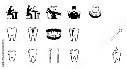 Dental care and oral hygiene vector icons for dentist clinic and teeth health and treatment services