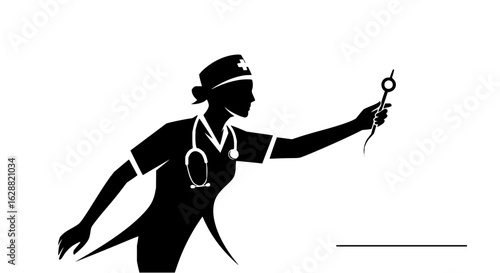 Nurse holding medical tool silhouette vector illustration health care professional urgent care 