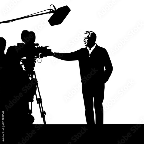 Film production set silhouette with actor director and camera crew for filmmaking industry content creation