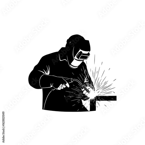 Welding professional metalwork craftsman sparks safety gear industrial construction worker vector art