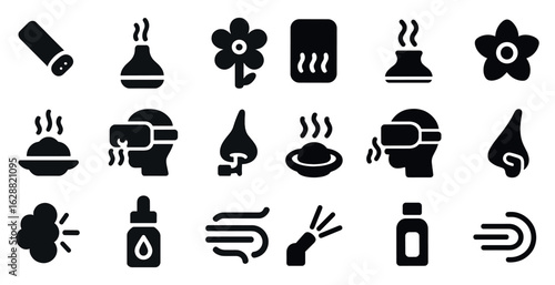 Aromatherapy and wellness solid icons set – filled, spa, relaxation symbols