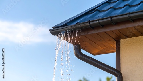 Water flowing from house gutter