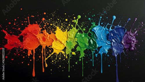 Color paint splashes on black