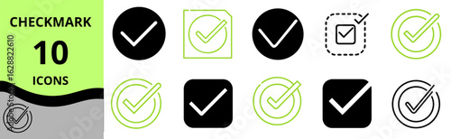 Checkmark icons set in various styles and designs for usability  