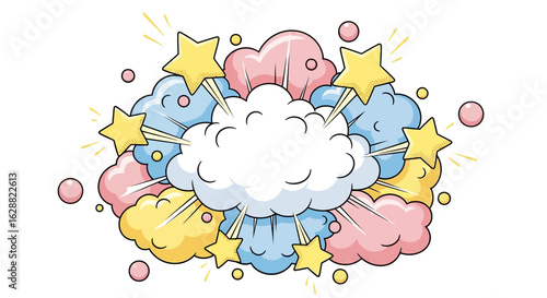 clouds illustration with star cartoonish explosion