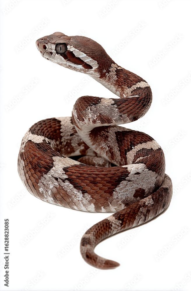 Obraz premium snake with dark brown and brown spots, full body view, isolated on a white background,