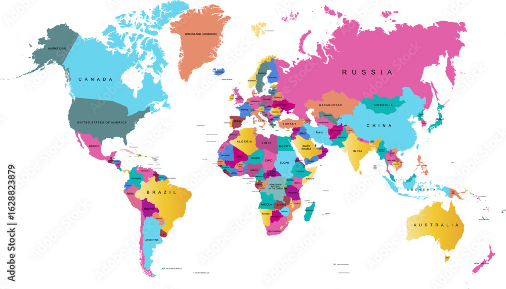 Fototapeta premium World map. Color modern vector map. Silhouette map.