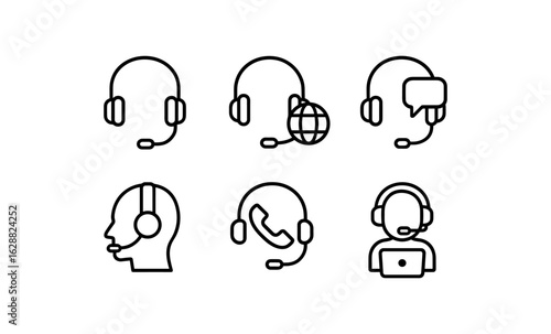 Minimalist headset icons for communication and customer support