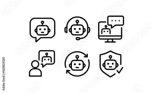 Chatbot icons set: outline ai and customer support symbols
