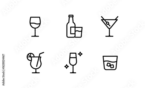 Minimalist outline icons of popular cocktails and drinks