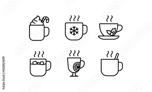 Cozy winter drinks collection in minimal linear style