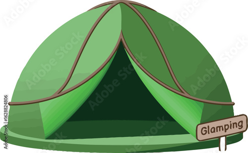 Cozy green glamping tent ready for outdoor adventure and relaxation