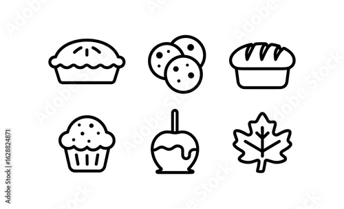 Autumn treats: minimalist icons of seasonal pastries and leaves