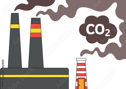 Industrial factory emissions polluting the atmosphere with carbon dioxide gas