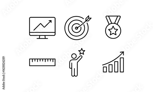 Minimalist icons for success: growth, achievement, and goals in line art style
