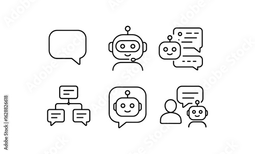 Chatbot communication icons with speech bubbles in linear style