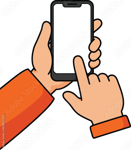 Hand Holding Smartphone with Finger Touching Screen Technology Device Illustration in Flat Style