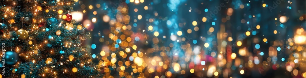 Fototapeta premium Sparkling Christmas Tree with Bokeh Lights Creating a Festive Holiday Atmosphere
