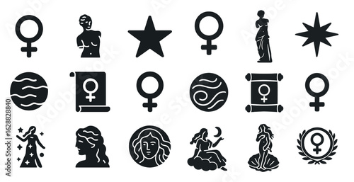 Women's empowerment symbol icons set - silhouette, gender equality, feminist signs