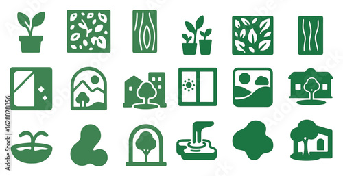 Nature and gardening solid icons set – eco-friendly and outdoor symbols