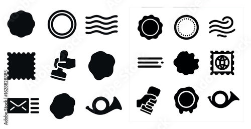 Communication and postal icons set – solid, filled, mail and message symbols