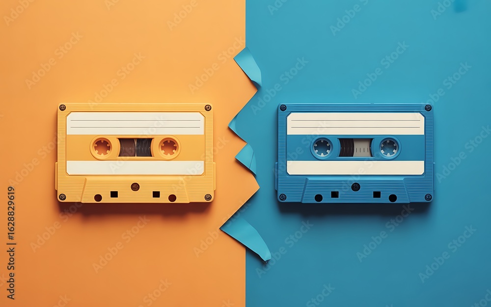 Fototapeta premium Vintage Audio Cassette Tapes Nostalgic Music Media Colorful Retro Technology and Entertainment Theme
