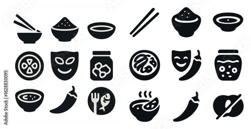 Food and culinary solid icons set – simple, filled, dining and kitchen symbols