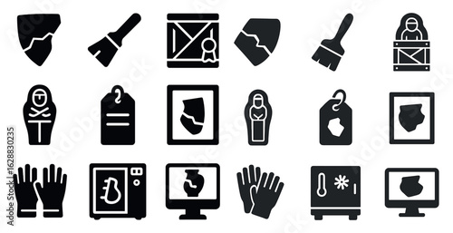 Package and shipping solid icons set – filled, delivery and logistics symbols