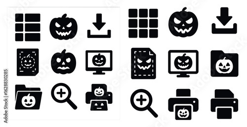 Halloween silhouette icons set – spooky, solid, eerie design elements for projects