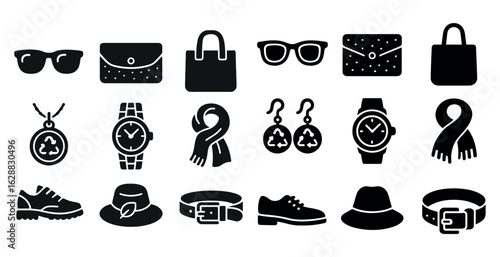 Fashion and accessories icons set – solid, filled, style and trend symbols