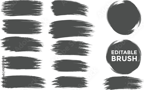 Set of vector Paint Brush Stroke Texture Isolated on white background. re and round freehand drawings. Ink splatters, gru painted lines, artistic design elements. Vector paintbrush set.