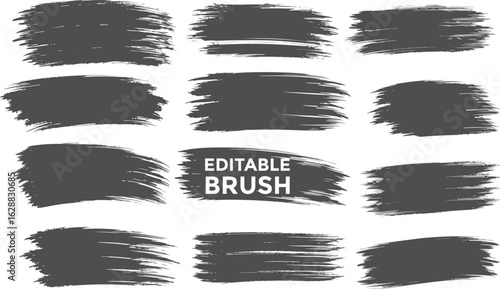 Set of vector Paint Brush Stroke Texture Isolated on white background. re and round freehand drawings. Ink splatters, gru painted lines, artistic design elements. Vector paintbrush set.