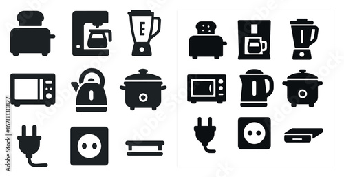 Kitchen appliances solid icons set – filled, flat, cooking and home essentials