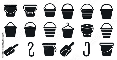 Cleaning and maintenance solid icons set – flat, filled, housekeeping and sanitation symbols