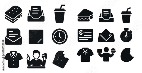 Fast food solid icons set – quick service, filled, meal and dining symbols